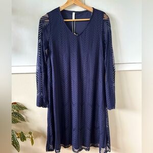 Pinkblush Navy Blue Chevron Mesh Dress